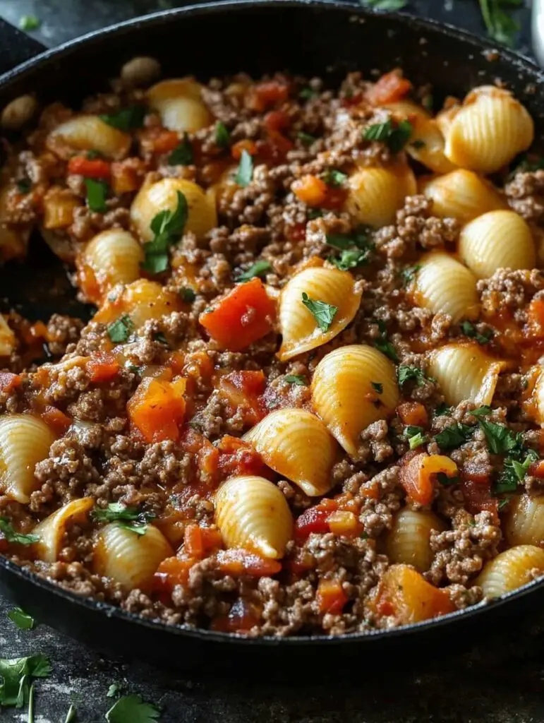 Simple Ground Beef Shells Skillet