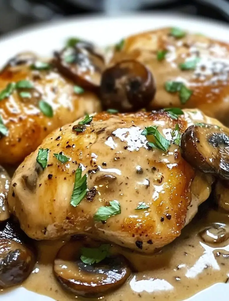 Chicken Thighs with Creamy Mushroom Garlic Sauce