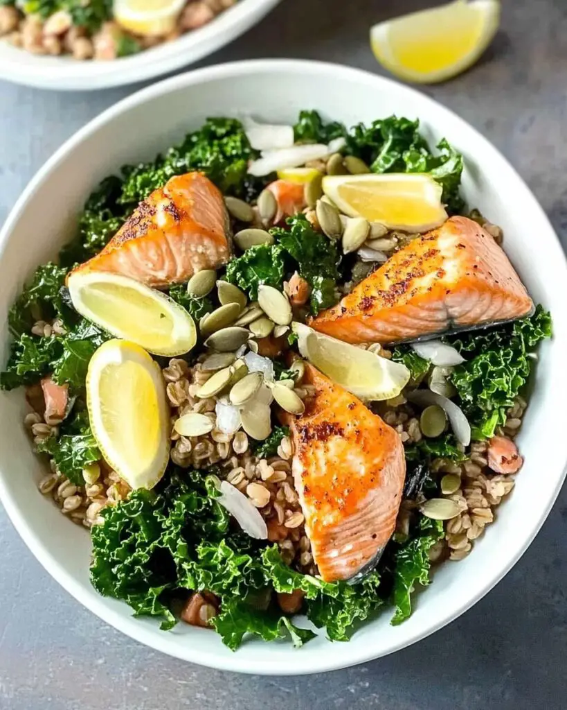 Charred Kale and Farro Salad with Salmon