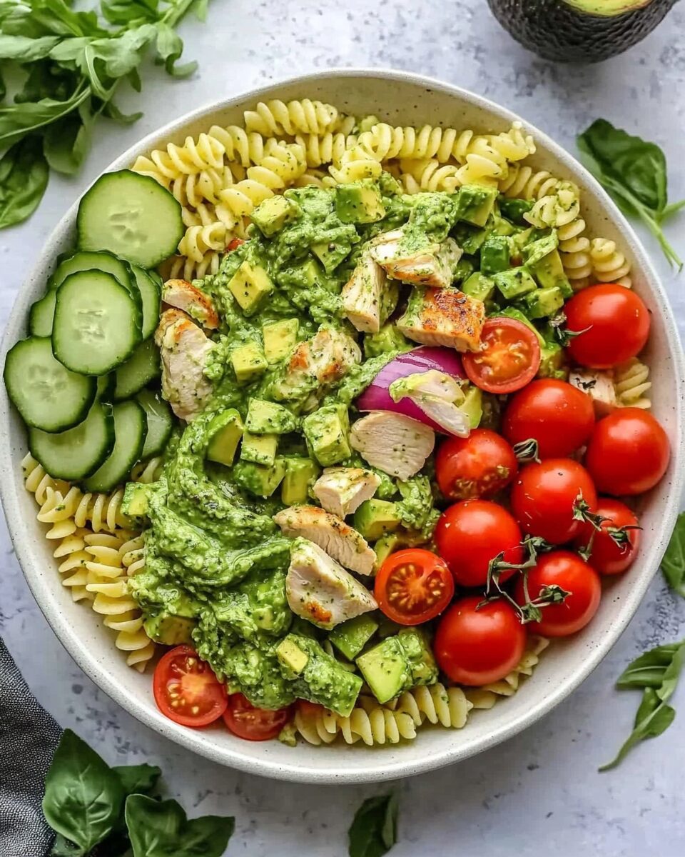 Herby Green Goddess Avocado Pasta Salad with Chicken