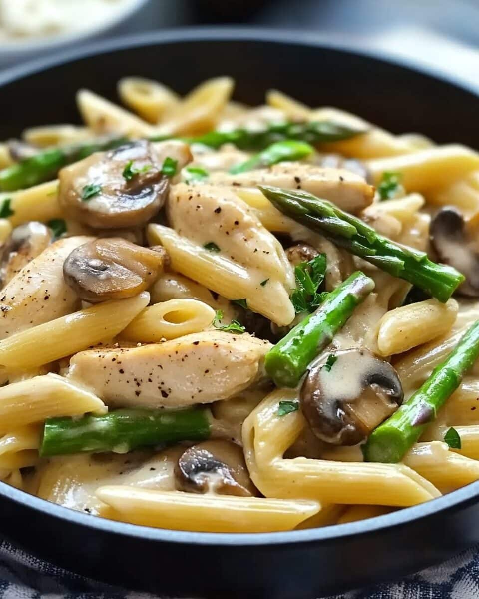 Creamy Mushroom and Asparagus Chicken Penne