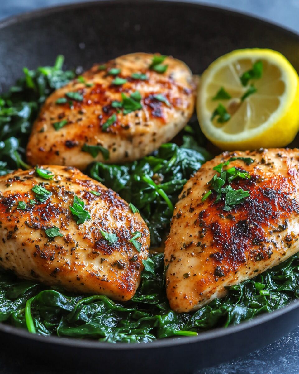 Asado Chicken Breasts with Sautéed Garlic Spinach