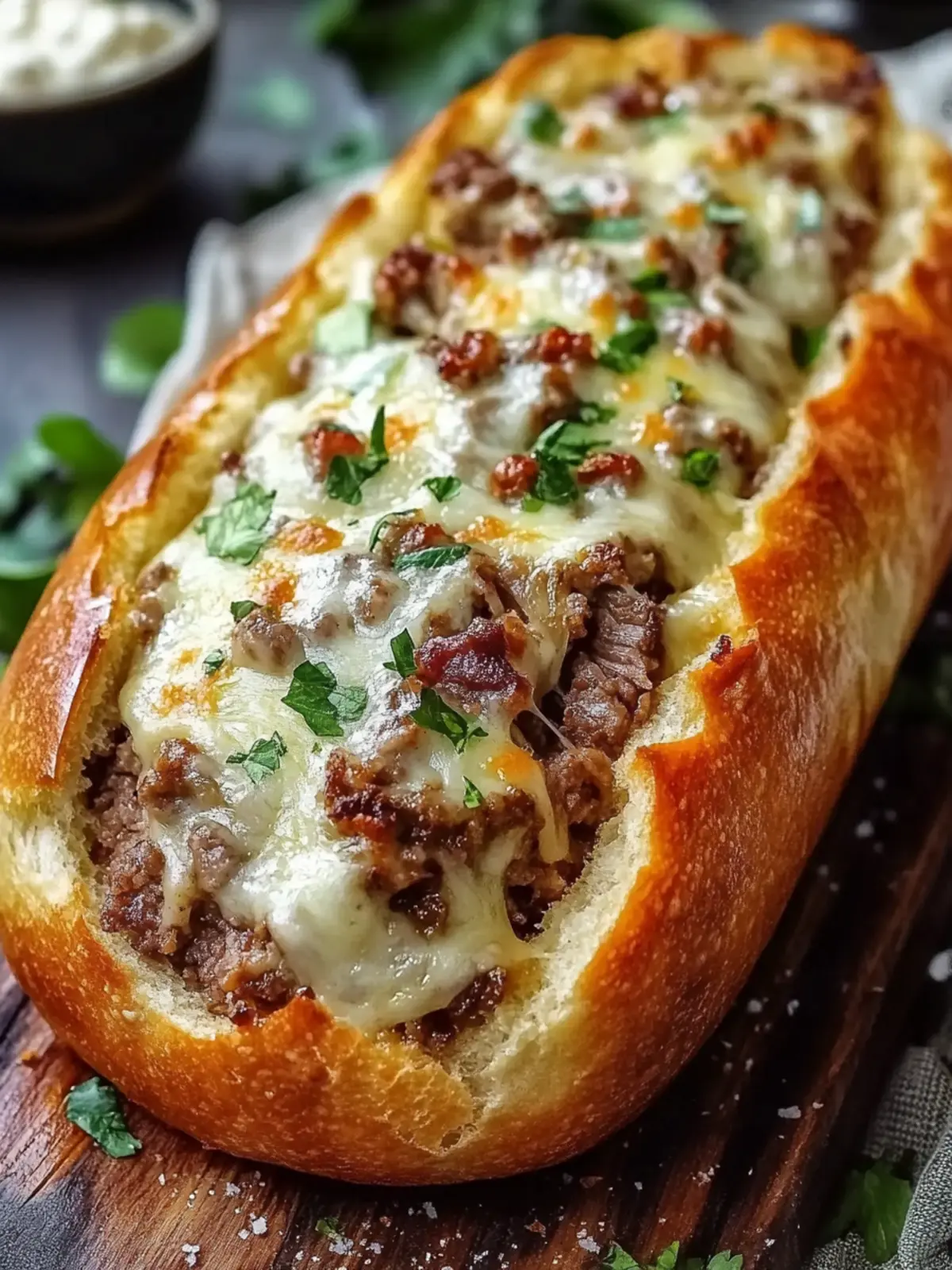 Cheesesteak-Stuffed Garlic Bread Loaf