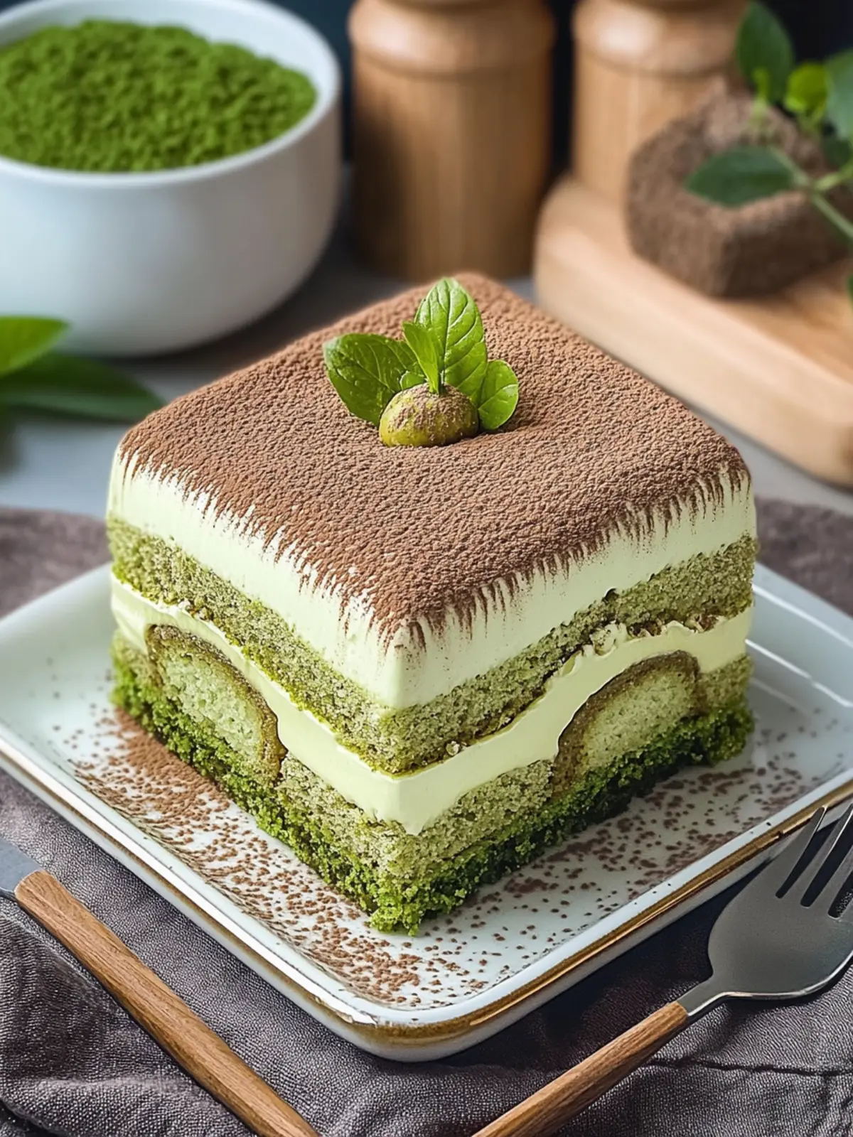Eggless Matcha Tiramisu