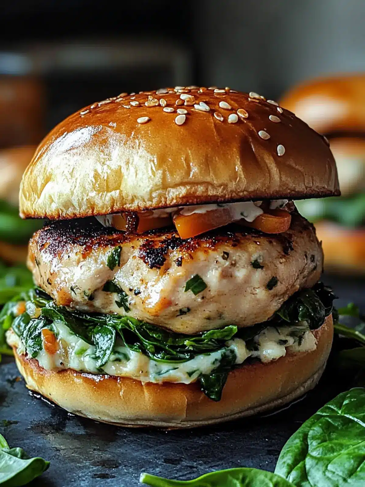 White Cheddar and Spinach Chicken Burgers