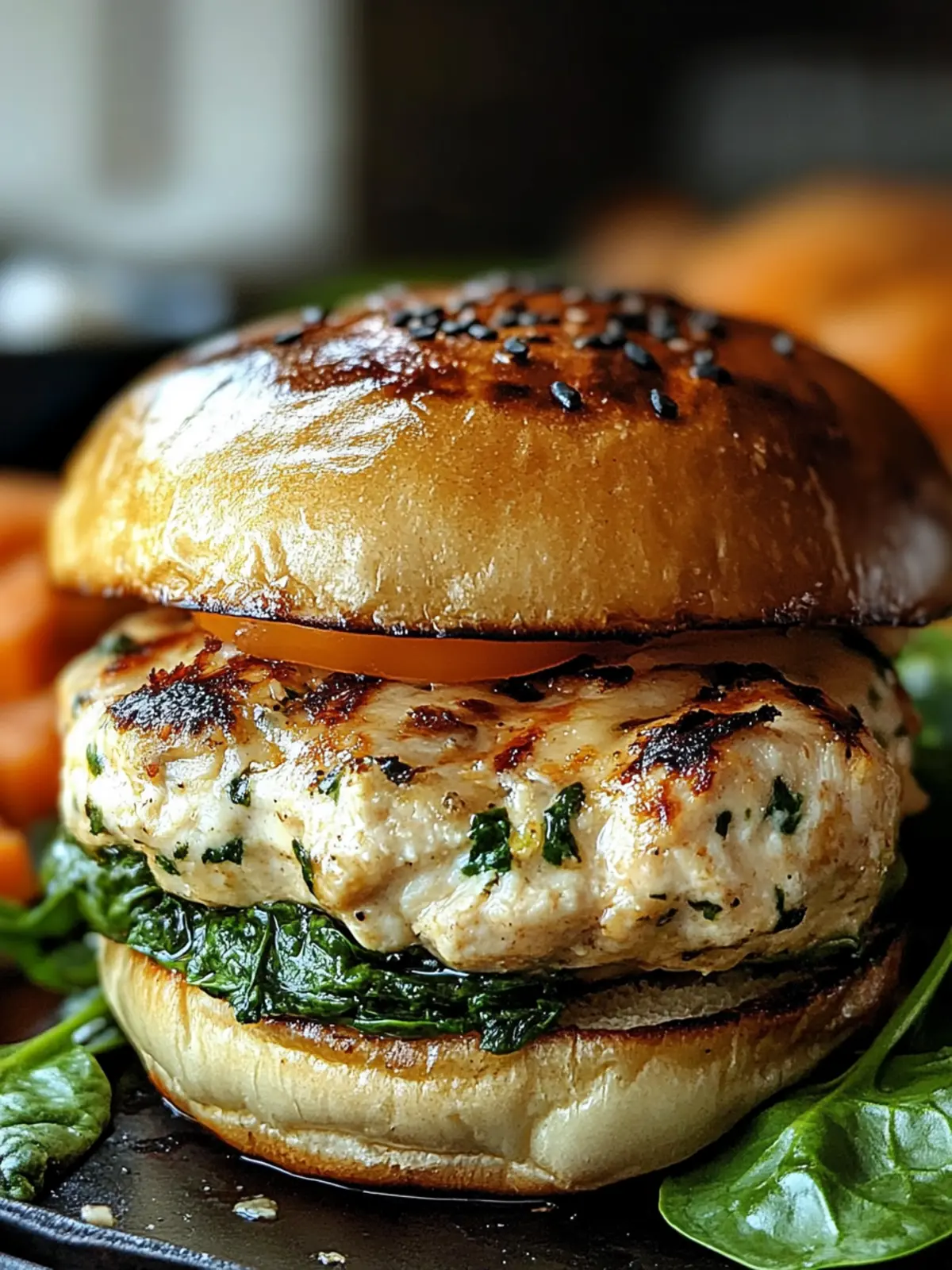 White Cheddar and Spinach Chicken Burgers