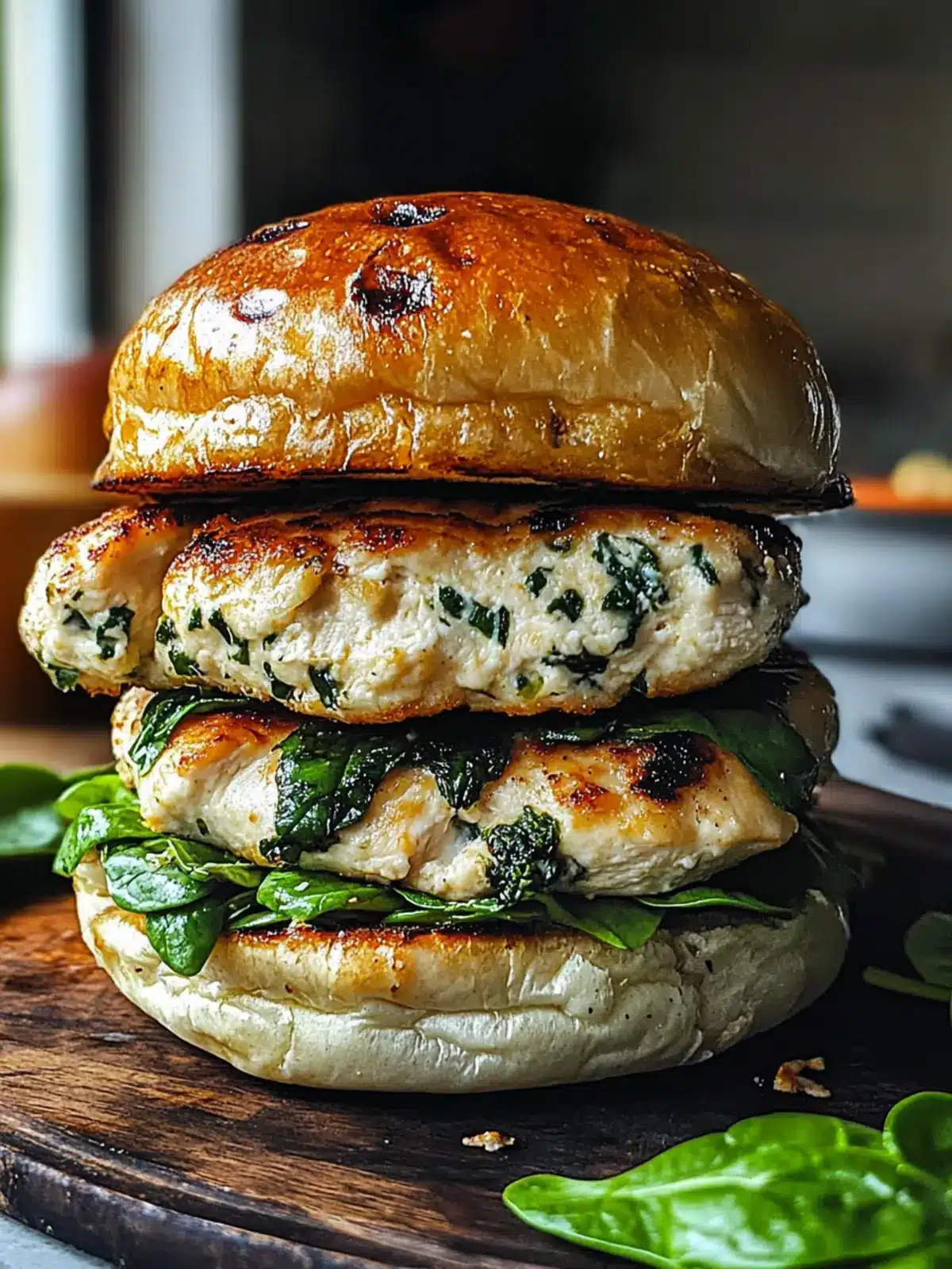 White Cheddar and Spinach Chicken Burgers