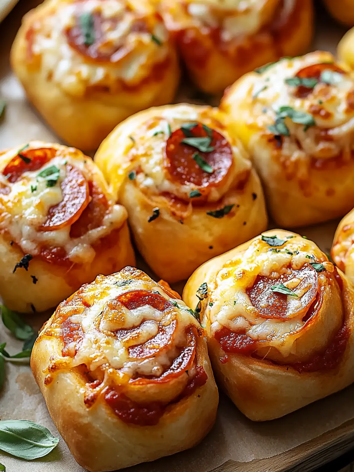 Flaky Pepperoni Pizza Rolls with Mozzarella and Herbs