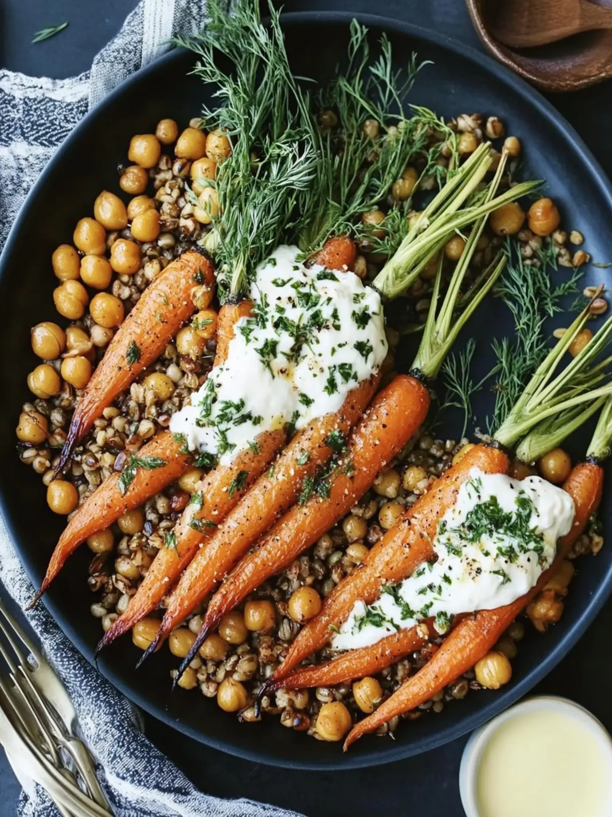 Savor Roasted Carrots with Farro, Chickpeas, and Herbed Crème Fraîche 2 Roasted Carrots with Farro, Chickpeas, and Herbed Crème Fraîche