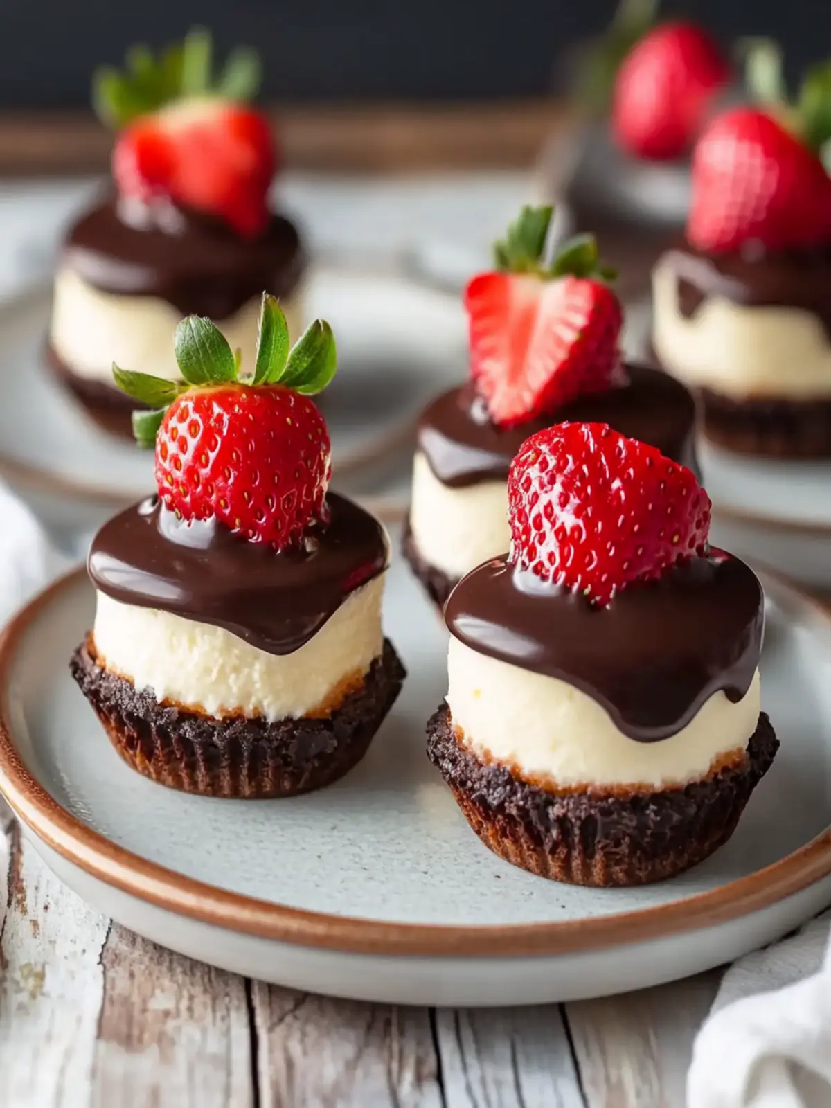 Light and Fluffy Chocolate Covered Strawberry Mini Cheesecakes 4 Chocolate Covered Strawberry Mini Cheesecakes