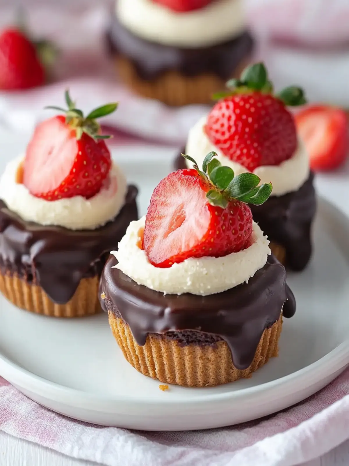 Light and Fluffy Chocolate Covered Strawberry Mini Cheesecakes 3 Chocolate Covered Strawberry Mini Cheesecakes