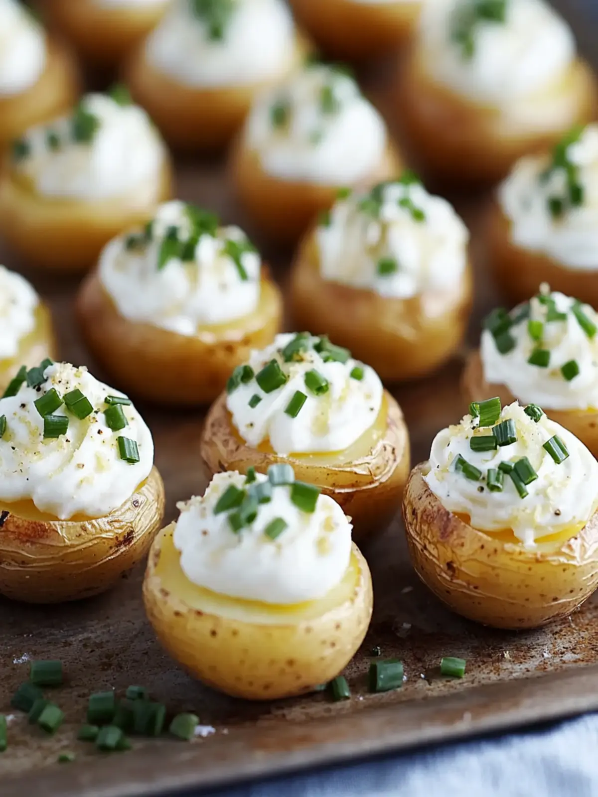 Irresistible Mini Baked Potatoes with Creamy Chive Topping