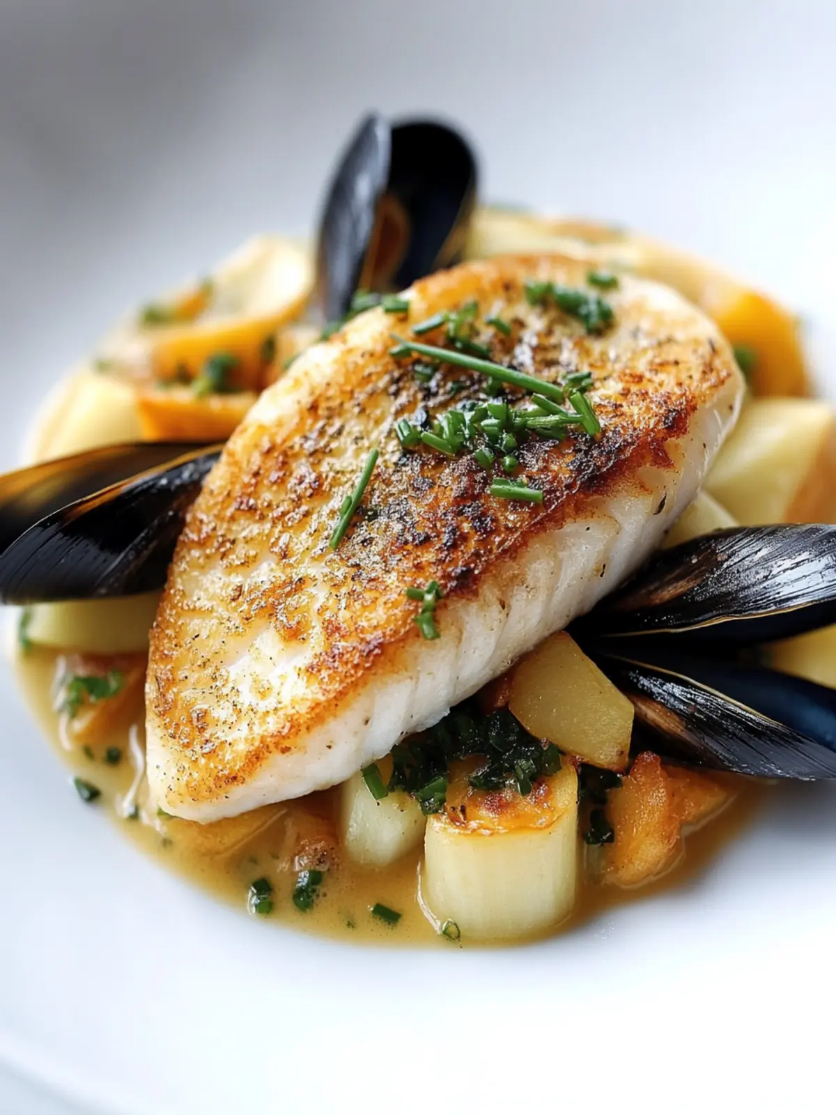 Elevate Dinner with Pan-Fried John Dory and Norfolk Mussels 3 Pan-fried John Dory with Norfolk mussels, celeriac, apples and chives