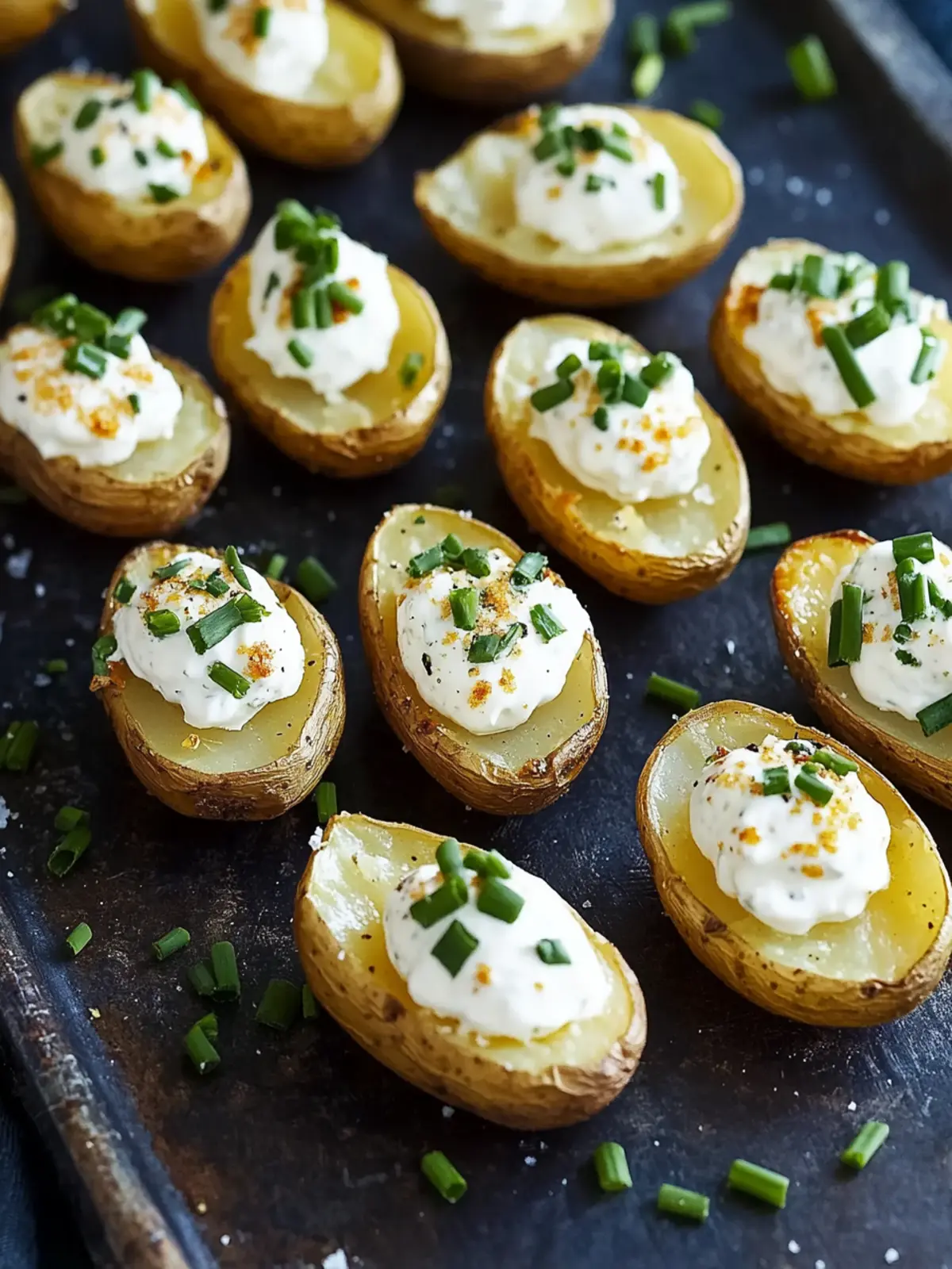 Irresistible Mini Baked Potatoes with Creamy Chive Topping