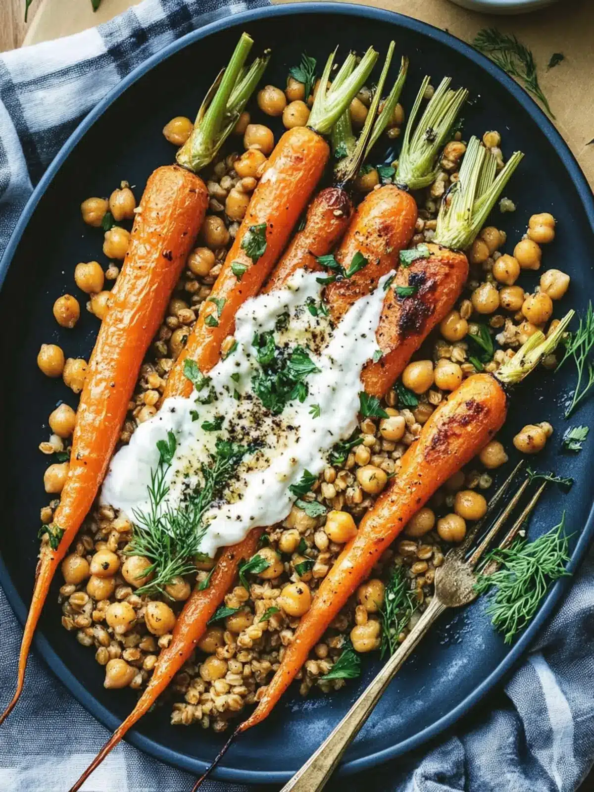 Savor Roasted Carrots with Farro, Chickpeas, and Herbed Crème Fraîche 3 Roasted Carrots with Farro, Chickpeas, and Herbed Crème Fraîche
