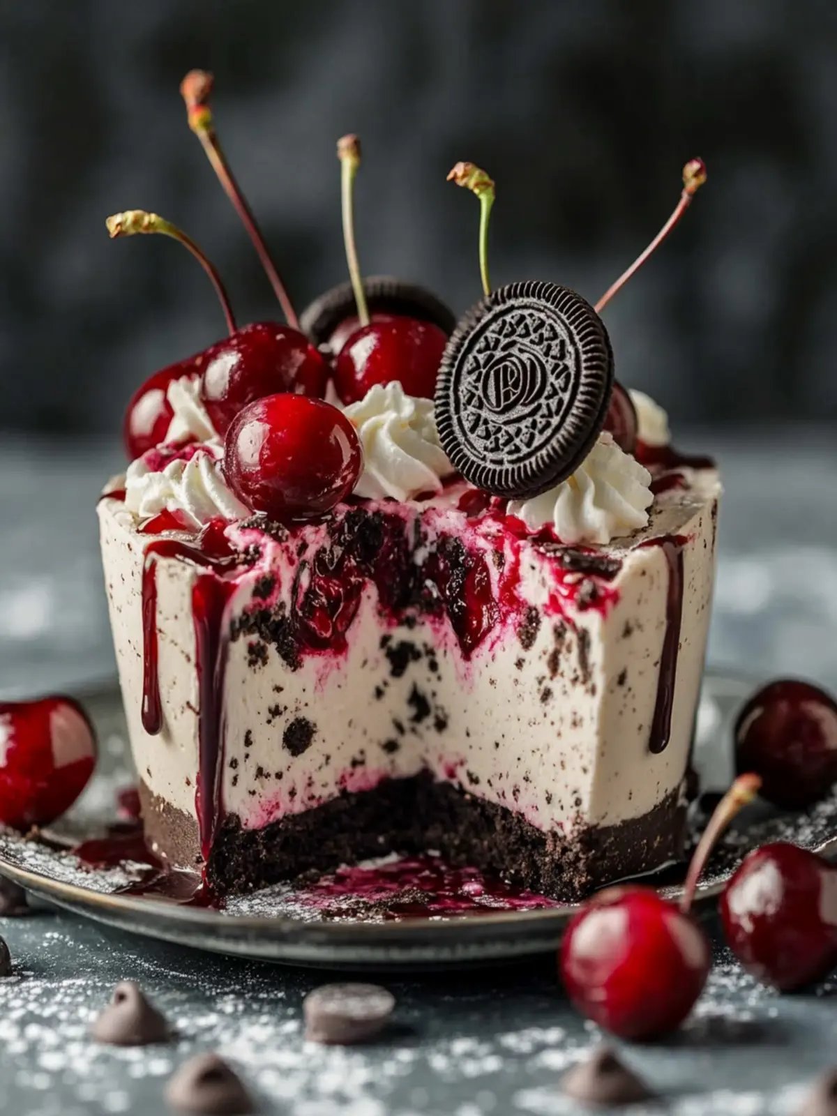 Oreo Cherry Chocolate Chip No Bake Cheesecake That Delights 3 Oreo Cherry Chocolate Chip