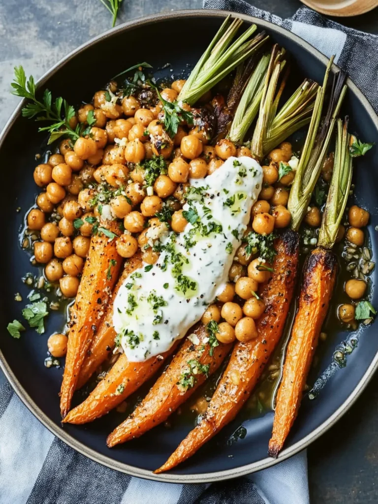 Roasted Carrots with Farro, Chickpeas, and Herbed Crème Fraîche