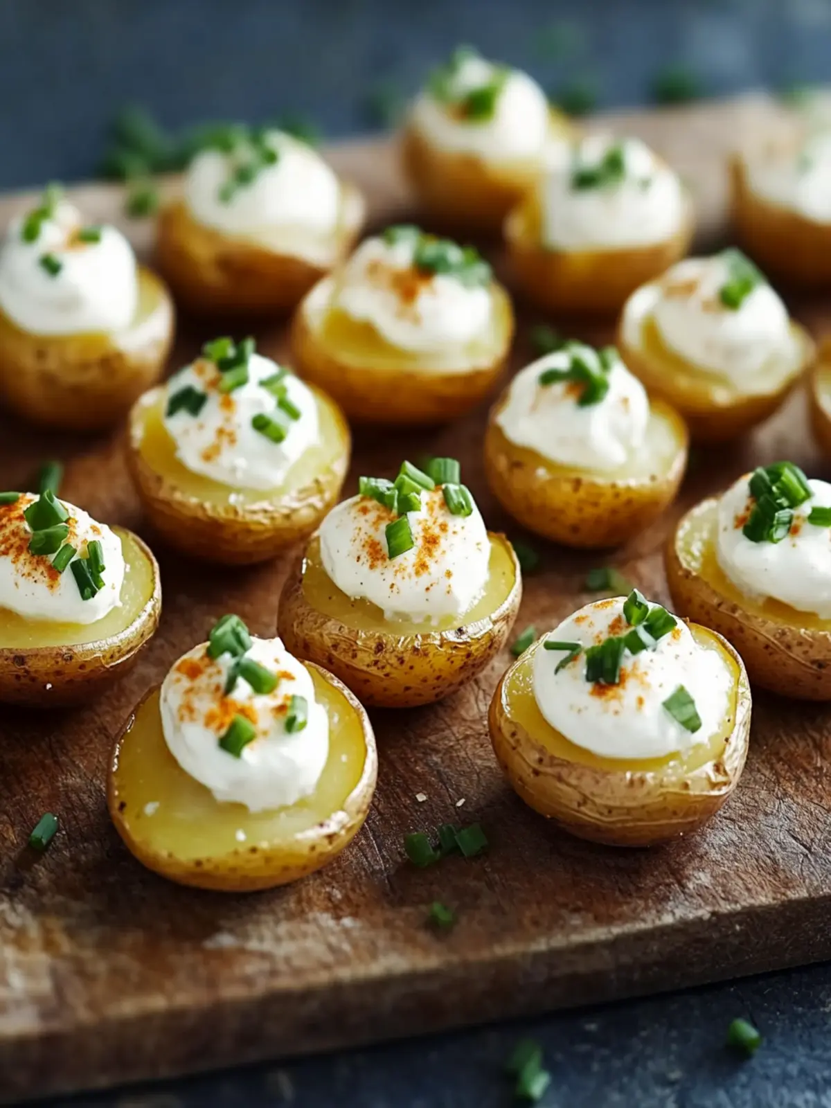 Irresistible Mini Baked Potatoes with Creamy Chive Topping