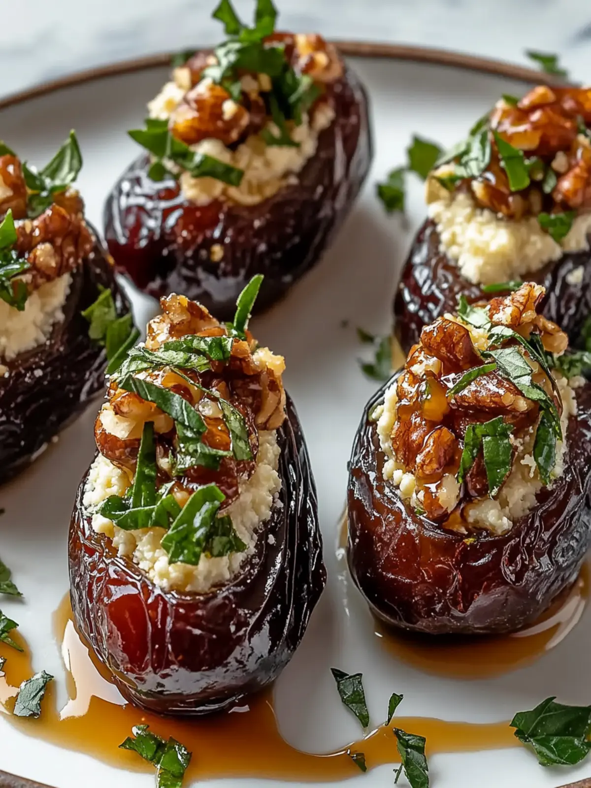 Gourmet Feta-Parmesan Stuffed Dates with Honey-Walnut Crunch 4 Feta-Parmesan Stuffed Dates with Honey-Walnut Crunch
