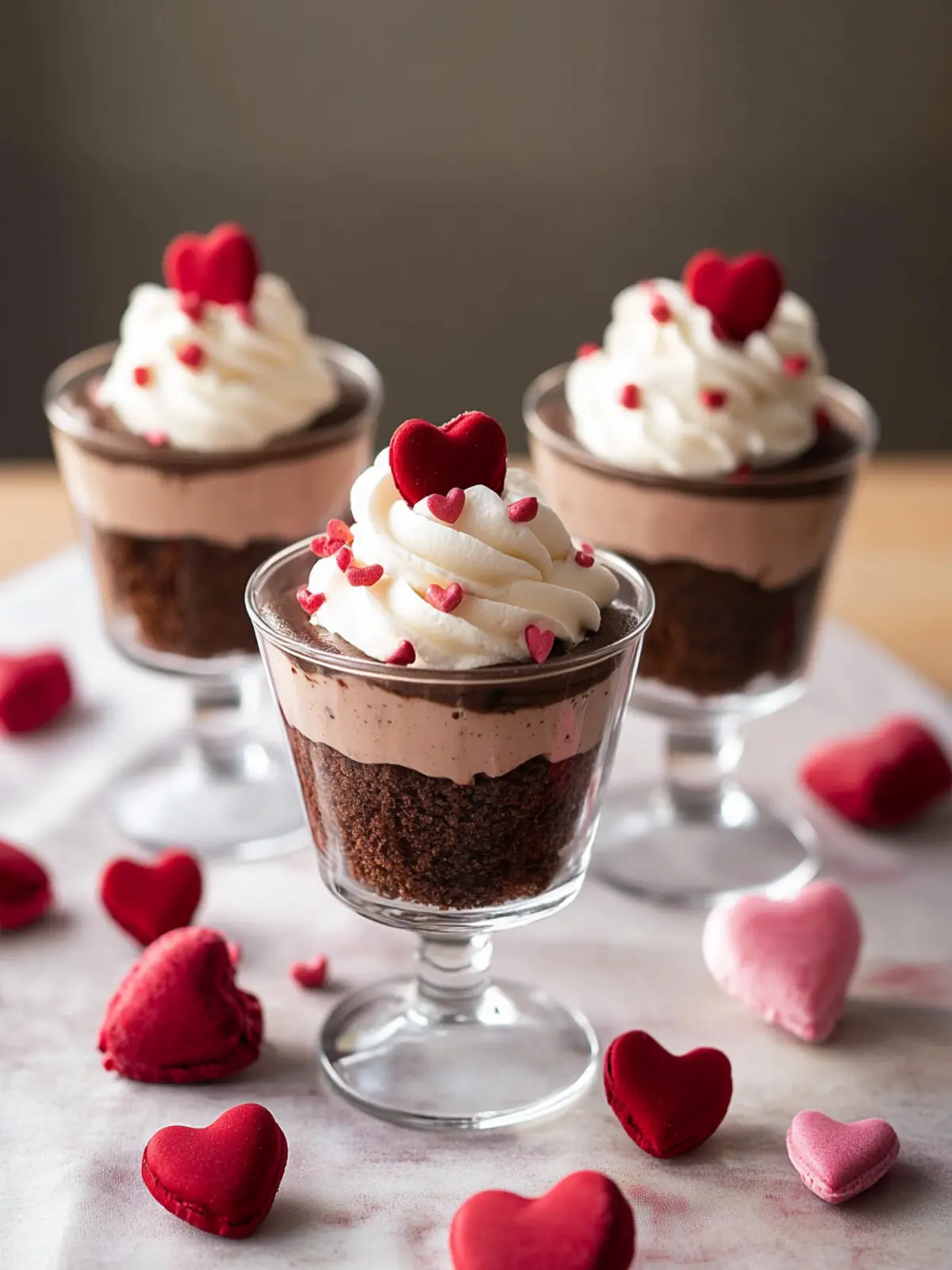 Irresistible Mini Valentine Dessert Cups with Brownie and Mousse 2 Mini Valentine Dessert Cups with Brownie and Mousse