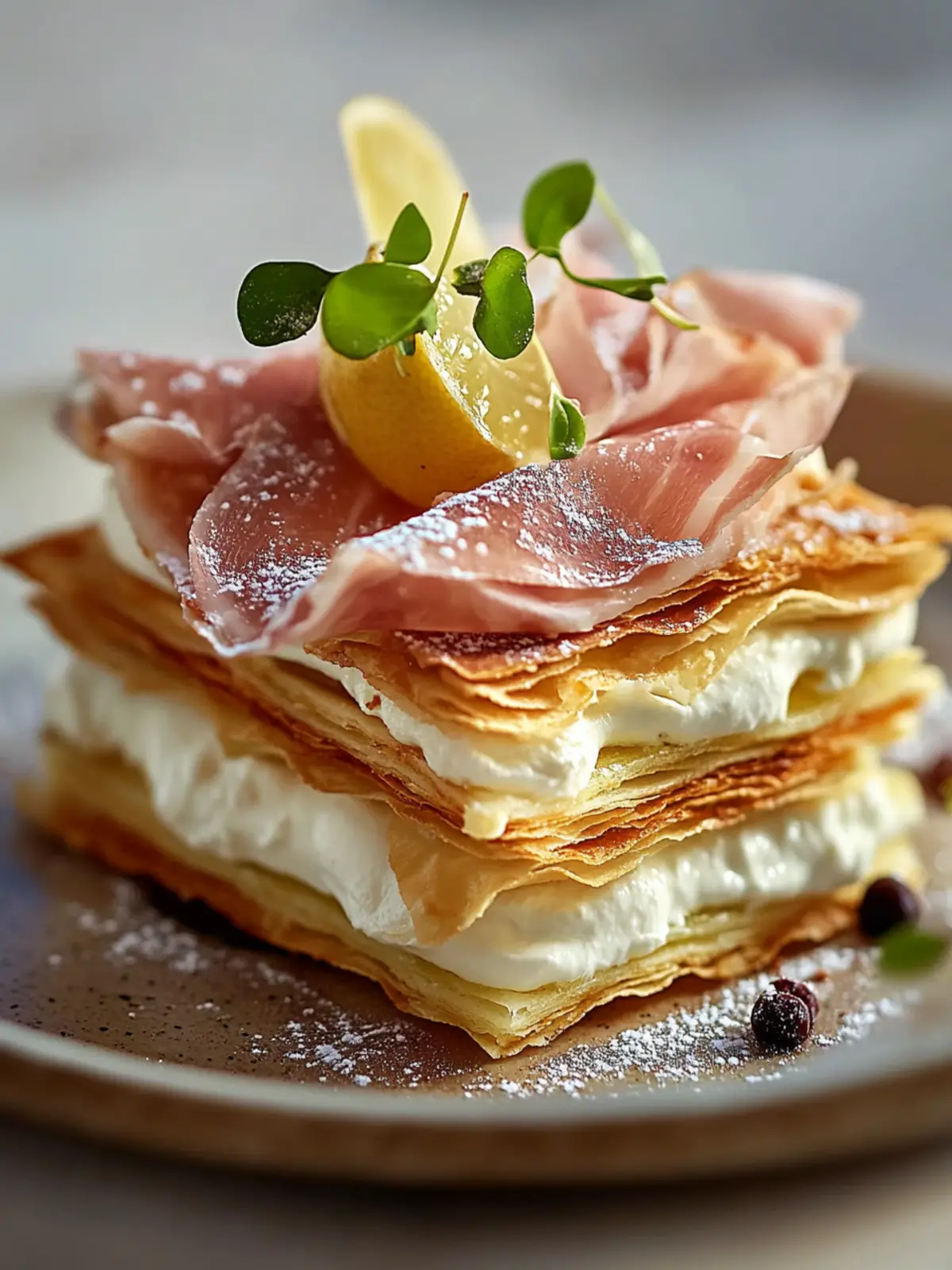 Savory Mille-Feuille with Lemon Ricotta & Prosciutto Delight 4 Savory Mille-Feuille with Lemon Ricotta & Prosciutto