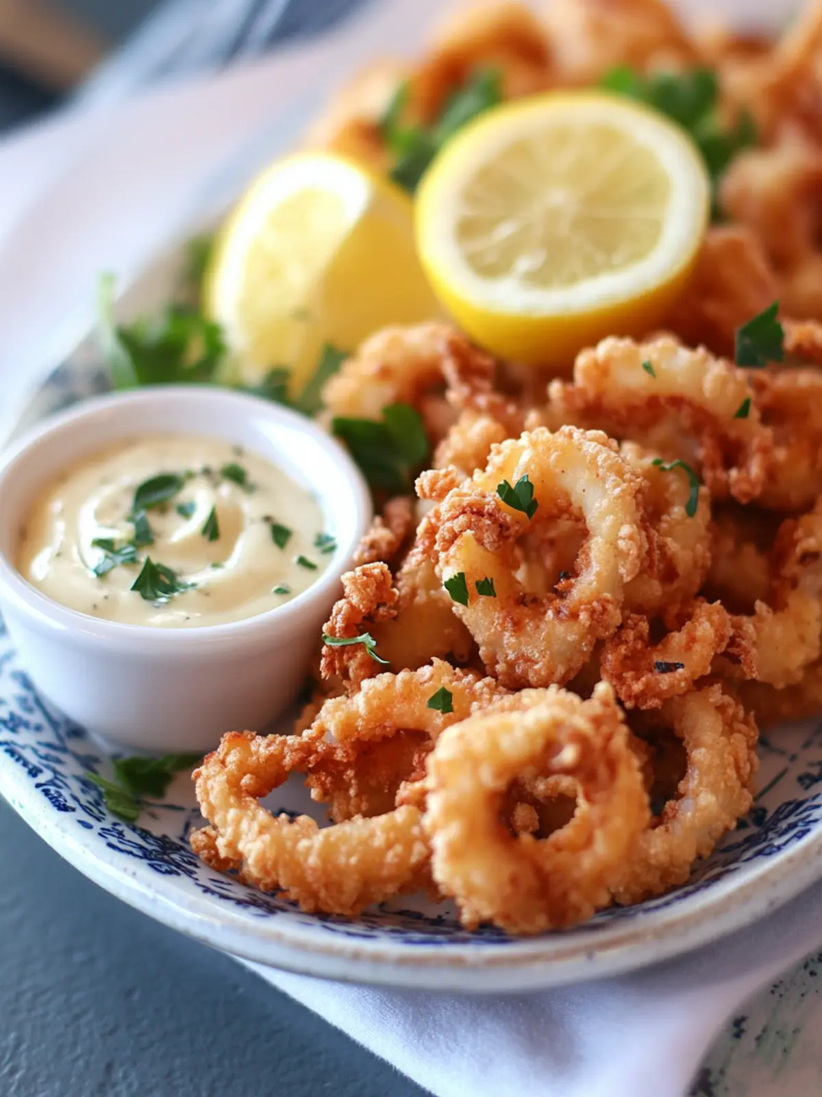 Crispy Fried Calamari w/ Luscious Lemon Aioli Delight 5 Fried Calamari w/ Lemon Aioli