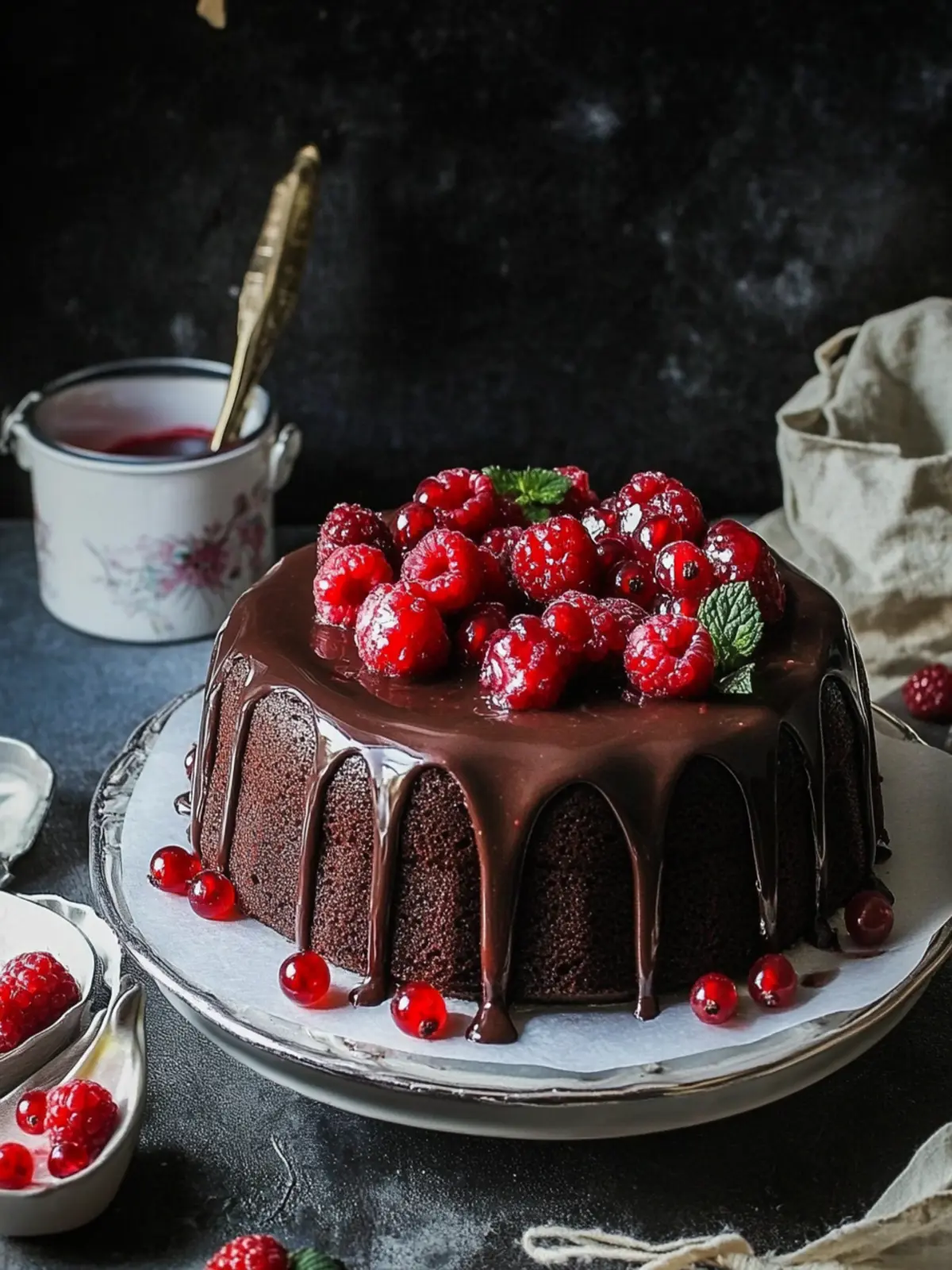 Indulge in Chocolate Fudge Cake with Red Berry Ganache Bliss 3 Chocolate Fudge Cake with Red Berry Ganache
