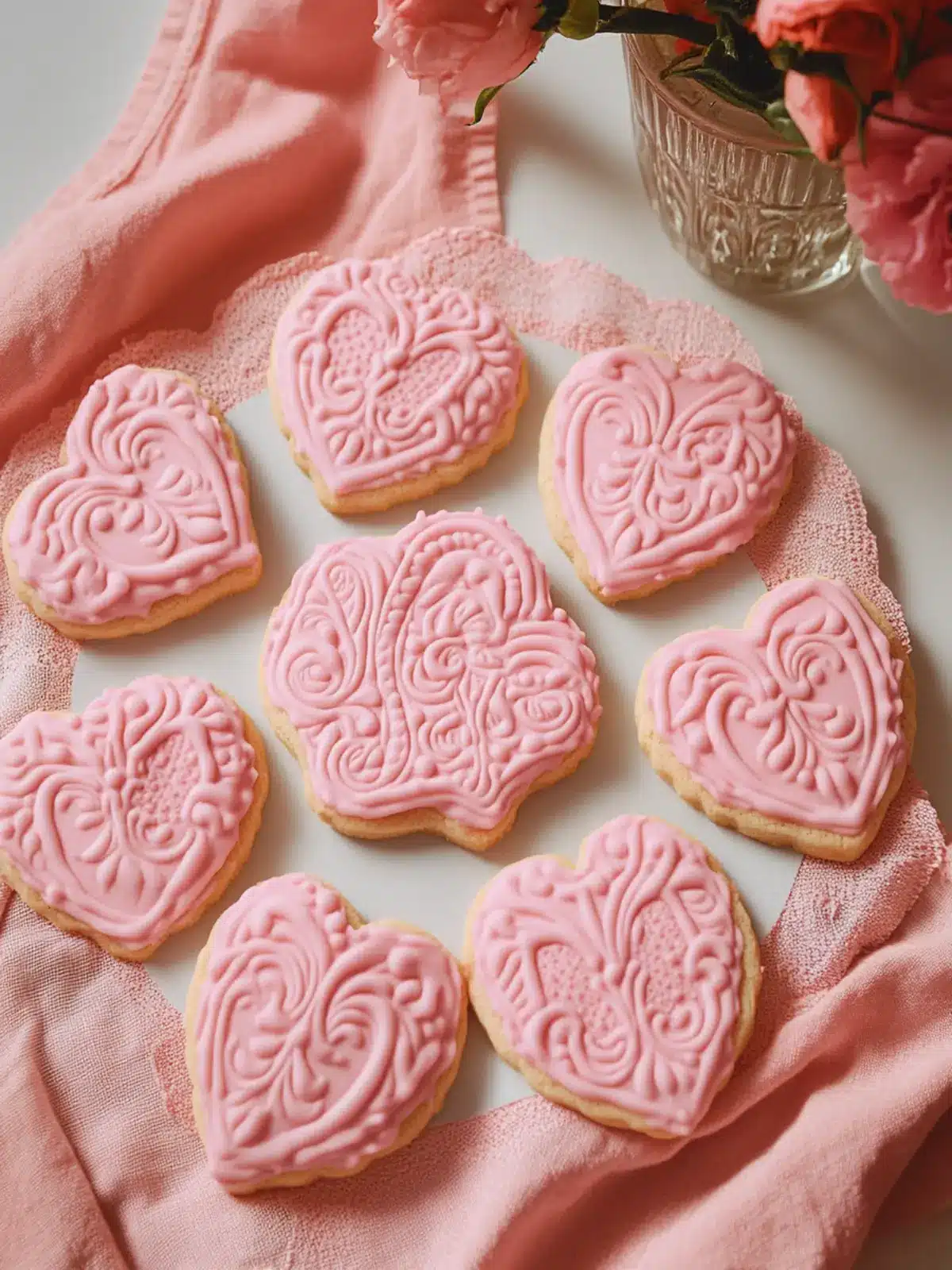 Delightful Pink Rococo Embossed Cookies for Valentine’s Day 4 Pink Rococo Embossed Cookies for Valentine’s Day