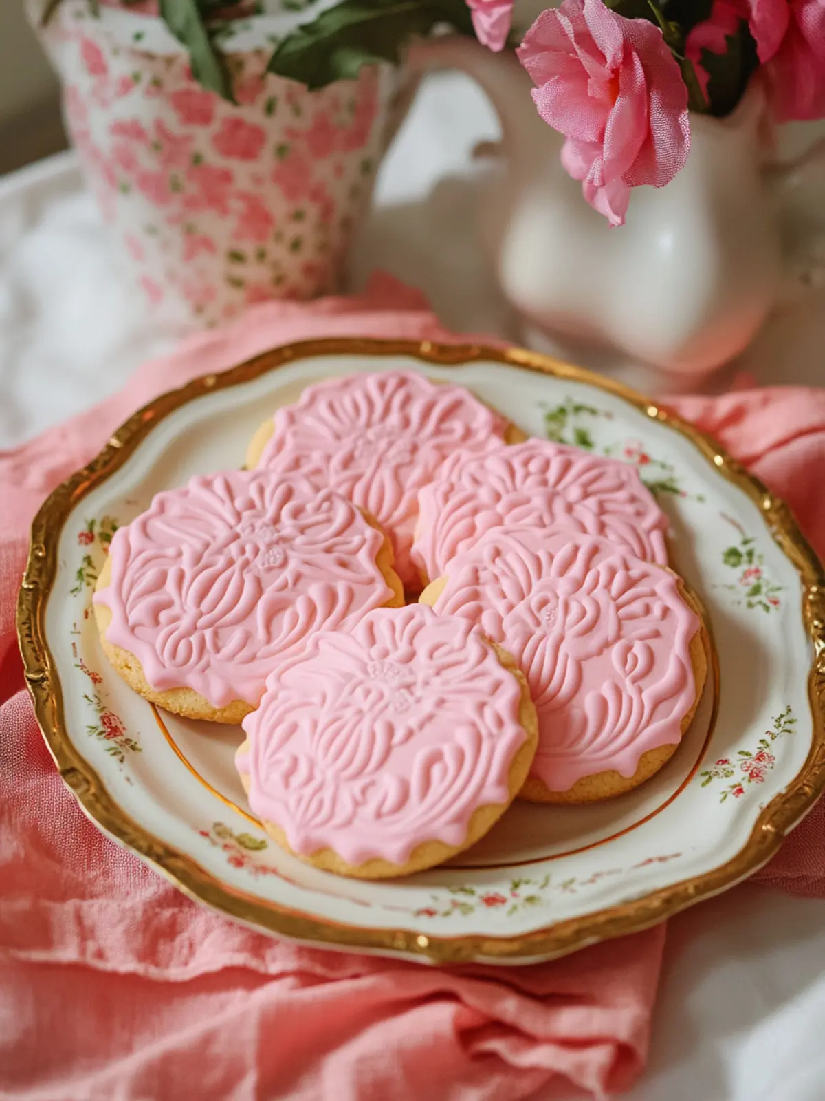 Delightful Pink Rococo Embossed Cookies for Valentine’s Day 3 Pink Rococo Embossed Cookies for Valentine’s Day