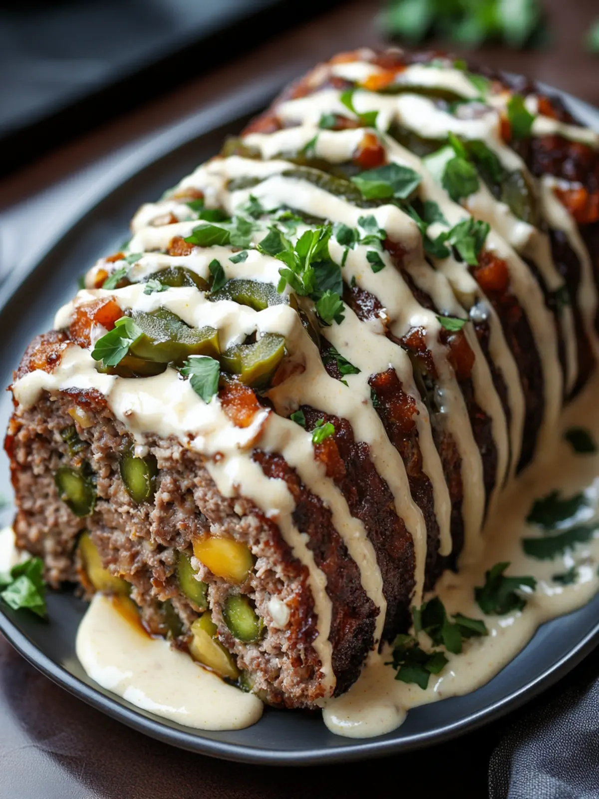 Savory Smoky Jalapeño Popper Meatloaf with Ranch Drizzle 4 Smoky Jalapeño Popper Meatloaf with Creamy Ranch Drizzle