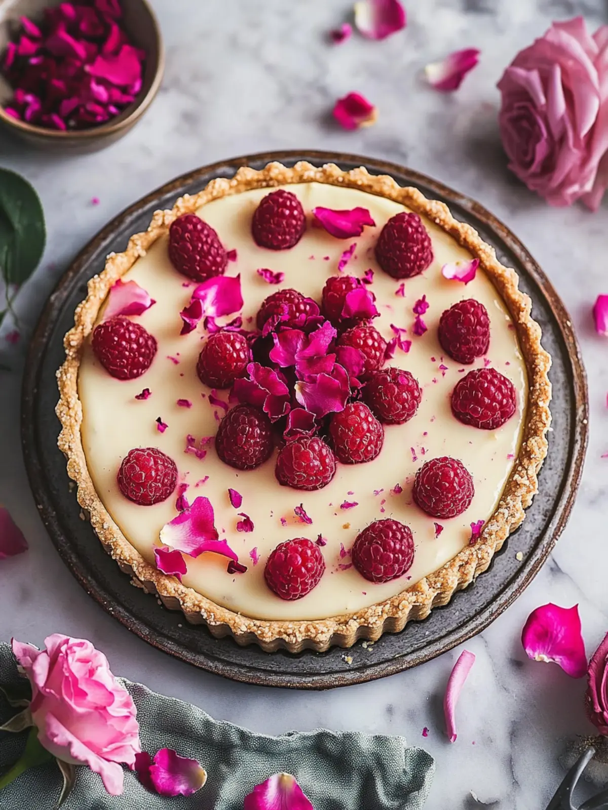 Decadent No-Bake White Chocolate Tart with Raspberry Bliss 2 No-Bake White Chocolate Tart with Raspberry and Rose