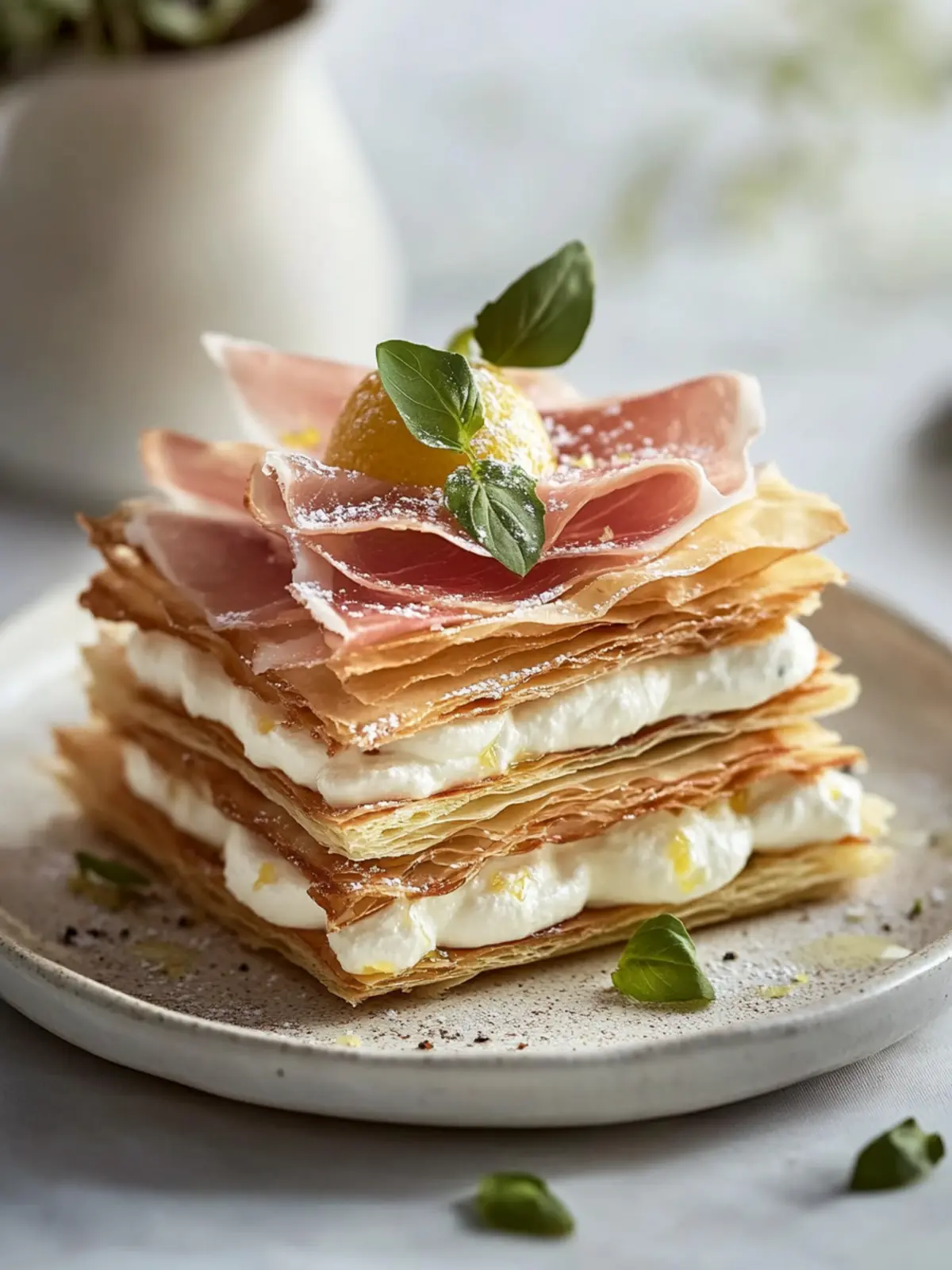 Savory Mille-Feuille with Lemon Ricotta & Prosciutto Delight 3 Savory Mille-Feuille with Lemon Ricotta & Prosciutto