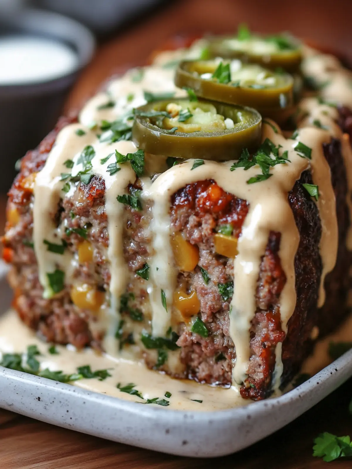 Savory Smoky Jalapeño Popper Meatloaf with Ranch Drizzle 2 Smoky Jalapeño Popper Meatloaf with Creamy Ranch Drizzle