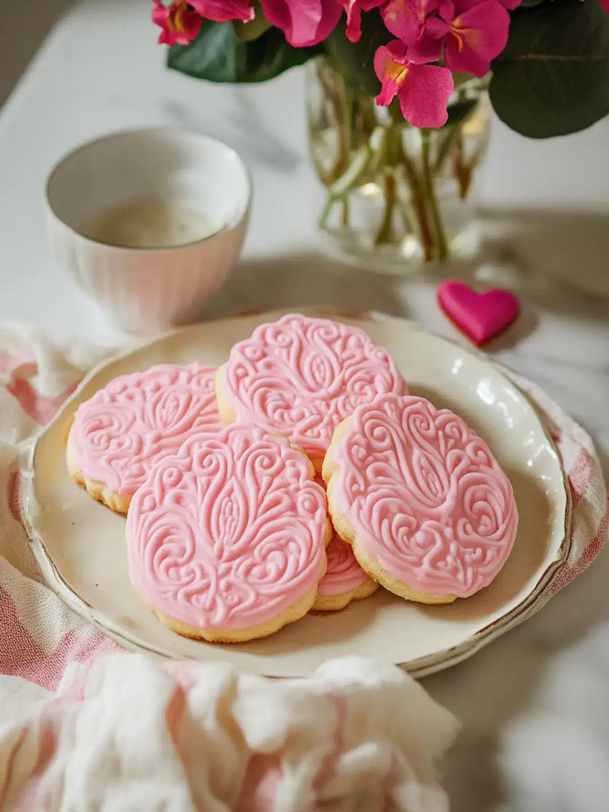 Delightful Pink Rococo Embossed Cookies for Valentine’s Day 2 Pink Rococo Embossed Cookies for Valentine’s Day
