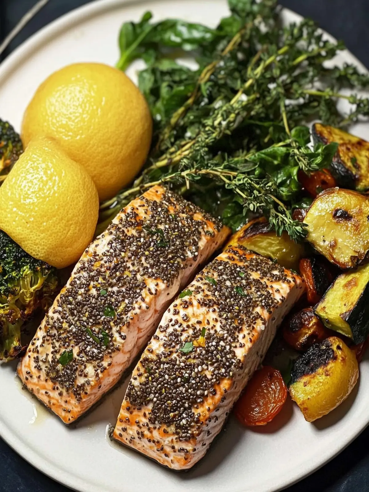 Chia Crusted Salmon with Roasted Veggies: Healthy & Quick Delight 2 Chia Crusted Salmon with Roasted Veggies