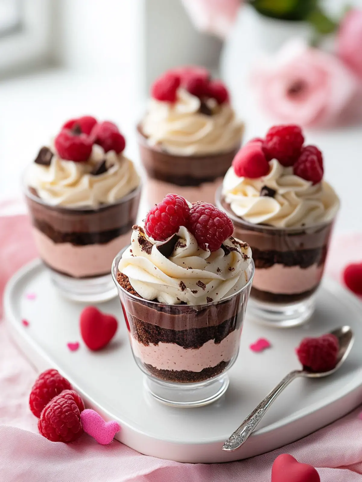 Irresistible Mini Valentine Dessert Cups with Brownie and Mousse 5 Mini Valentine Dessert Cups with Brownie and Mousse