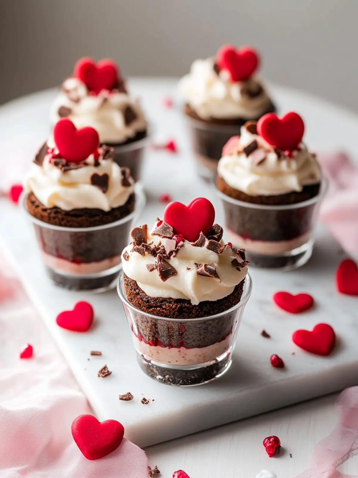 Irresistible Mini Valentine Dessert Cups with Brownie and Mousse 3 Mini Valentine Dessert Cups with Brownie and Mousse