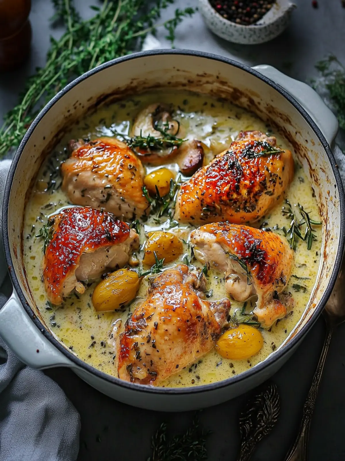 Herb Roasted Chicken in Creamy White Wine Sauce Delight 2 Herb Roasted Chicken in Creamy White Wine Sauce