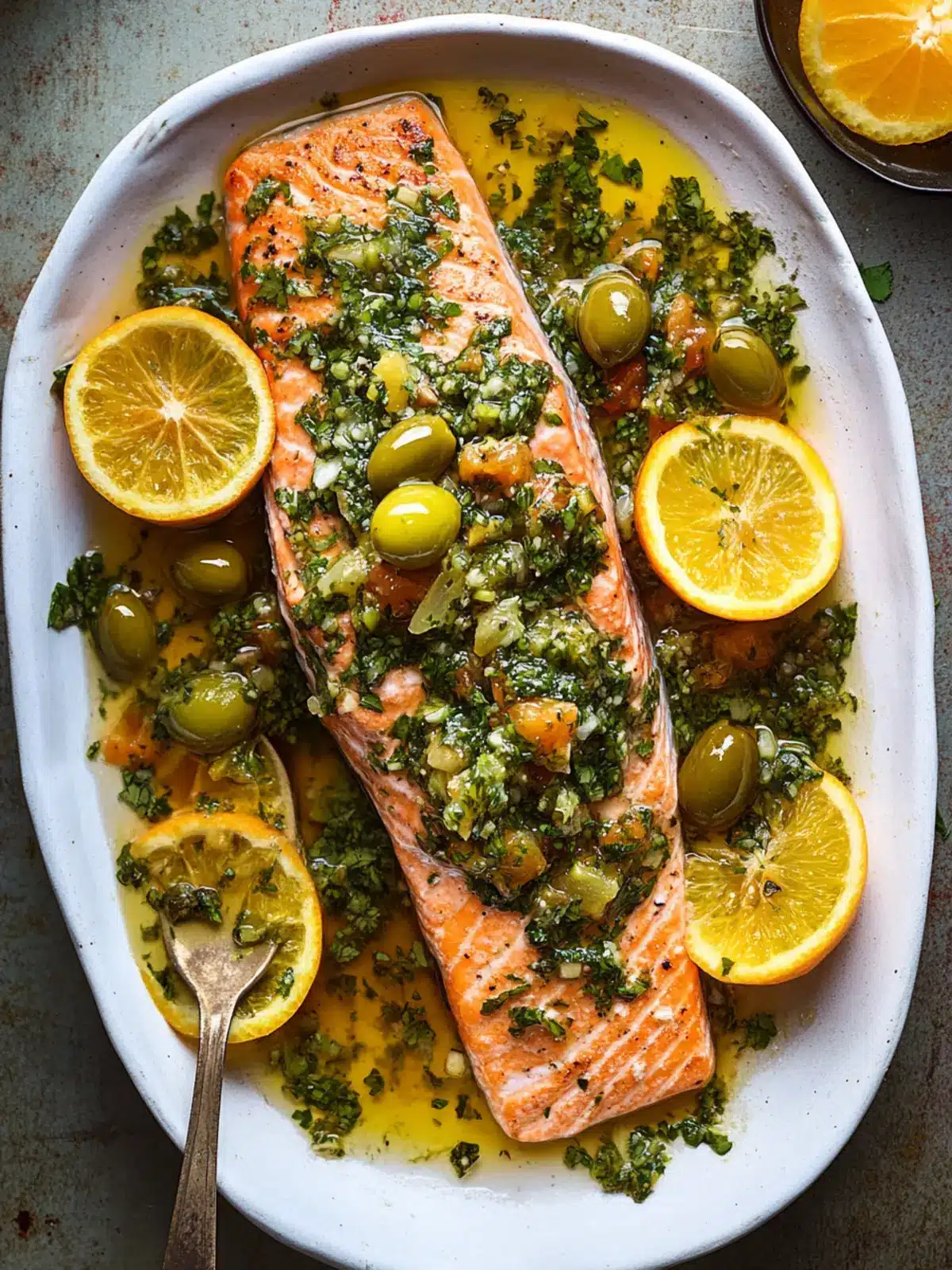 Roasted Citrus Salmon with Green Olive Salsa Verde Magic 5 Roasted Citrus Salmon With Green Olive Salsa Verde