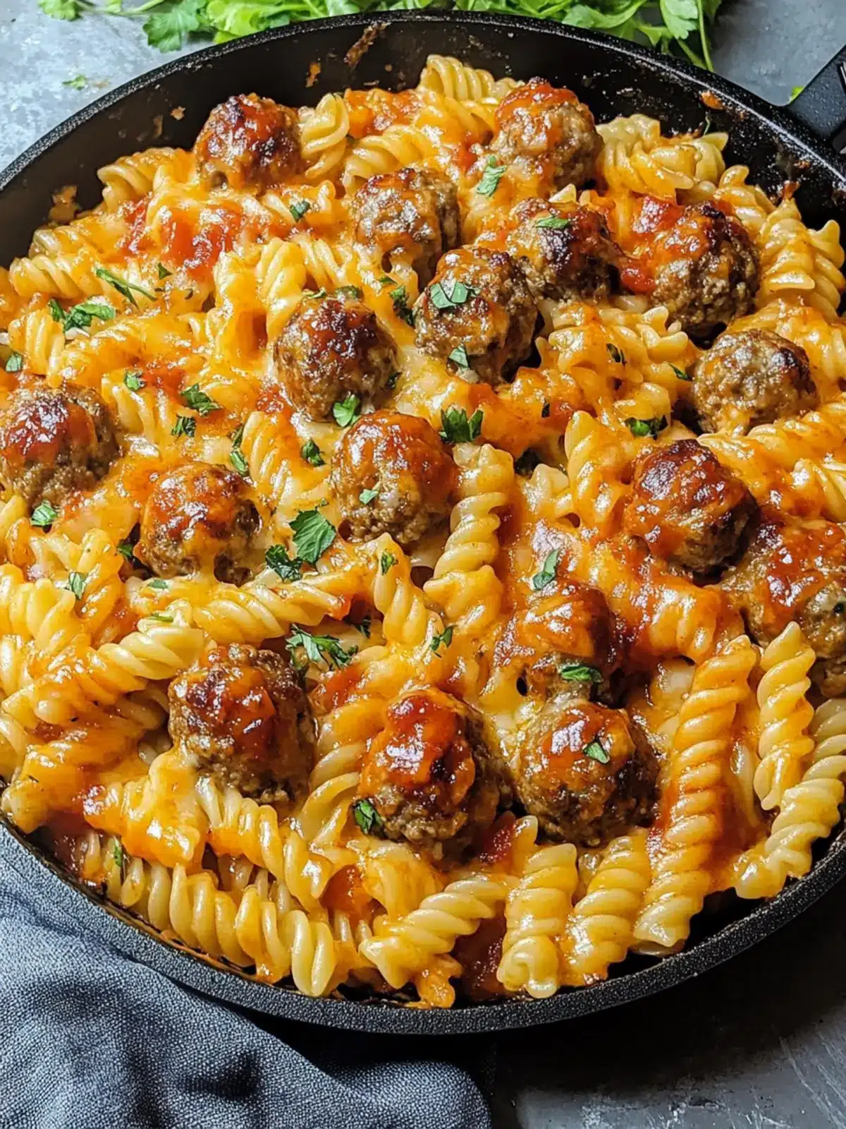 BBQ Ranch Meatball & Cheddar Pasta Skillet in 40 Minutes 3 BBQ Ranch Meatball & Cheddar Pasta Skillet