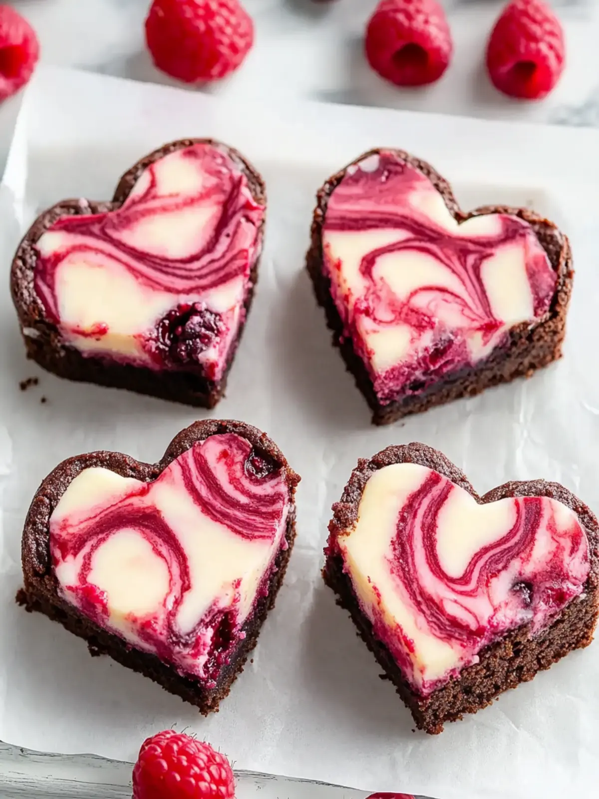 Heart Shaped Brownies with Raspberry Swirl and Cheesecake Delight 5 Heart Shaped Brownies (with Raspberry Swirl and Cheesecake Topping)
