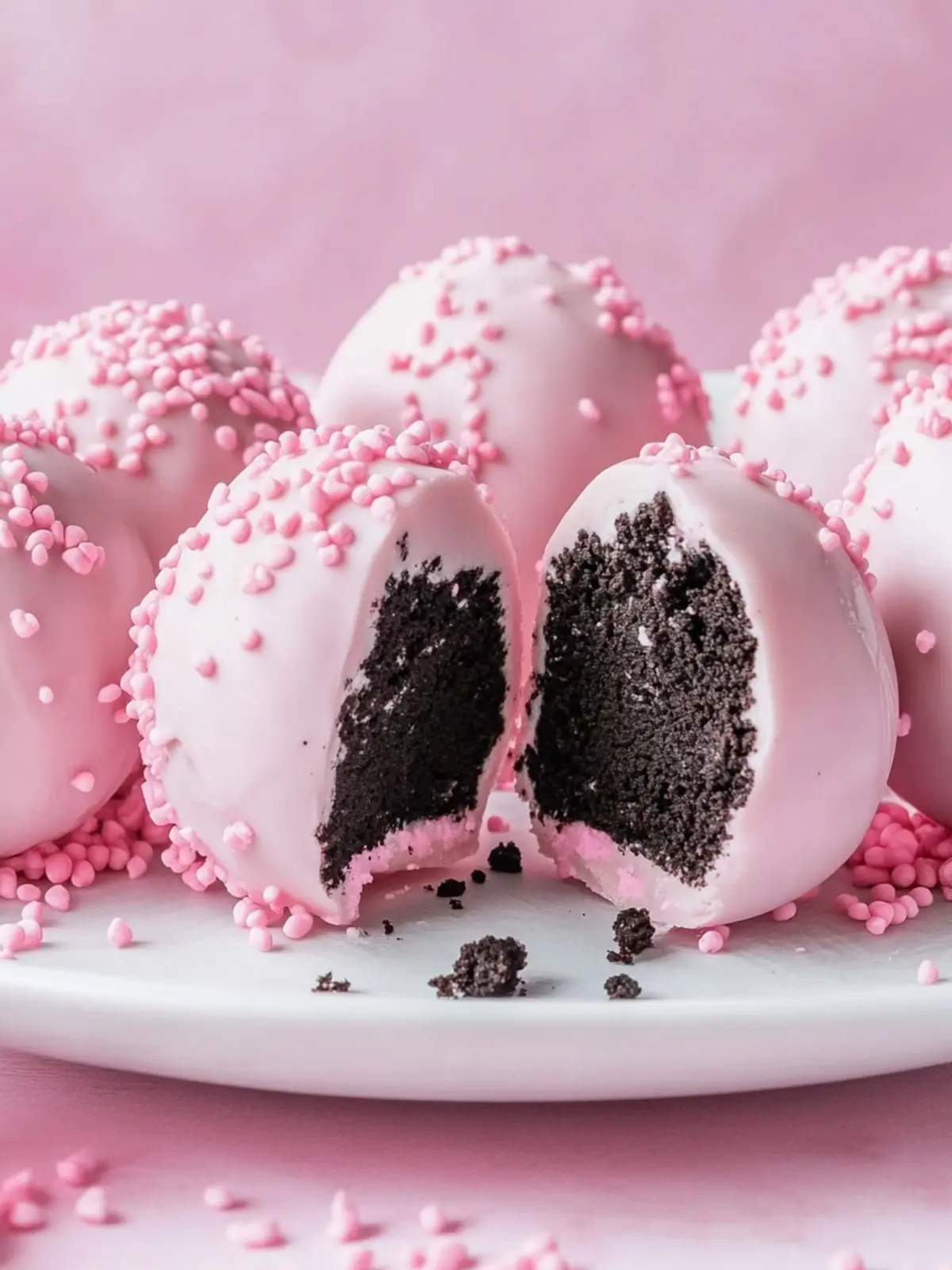 Oreo Truffle Balls with Pink Candy Coating: Effortless Delight 4 Oreo Truffle Balls with Pink Candy Coating