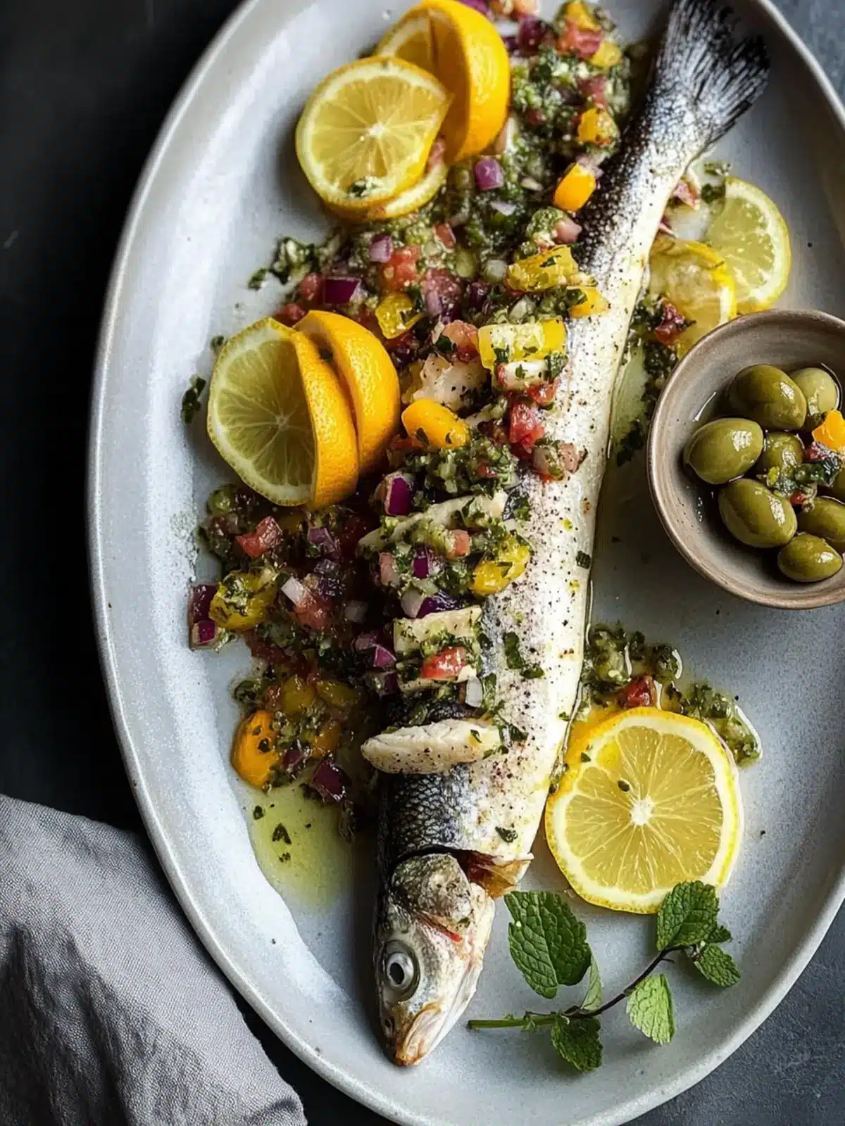 Branzino with Citrus Olive Salsa: A Zesty Weeknight Delight 2 Branzino with Citrus Olive Salsa