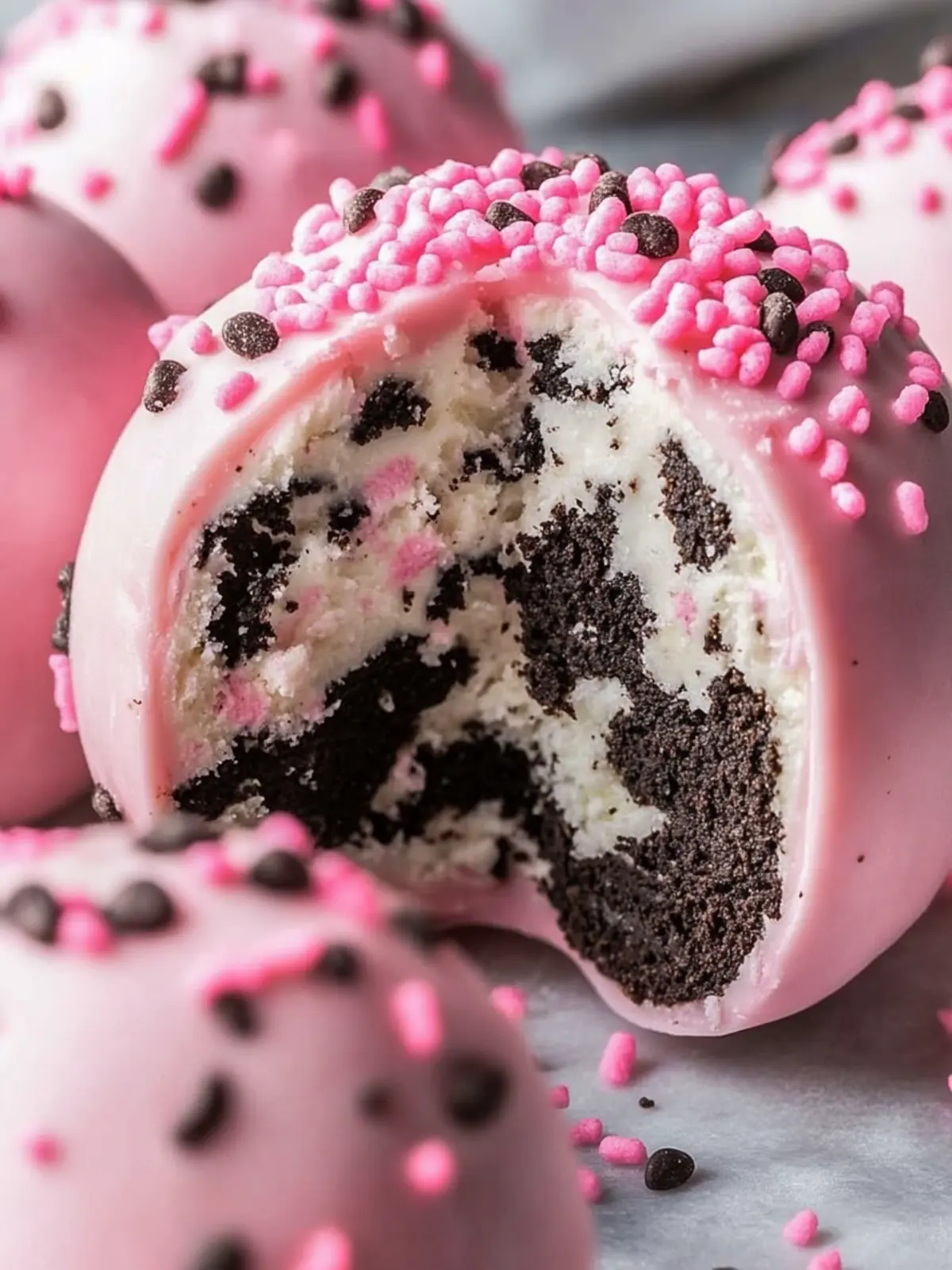 Oreo Truffle Balls with Pink Candy Coating: Effortless Delight 3 Oreo Truffle Balls with Pink Candy Coating