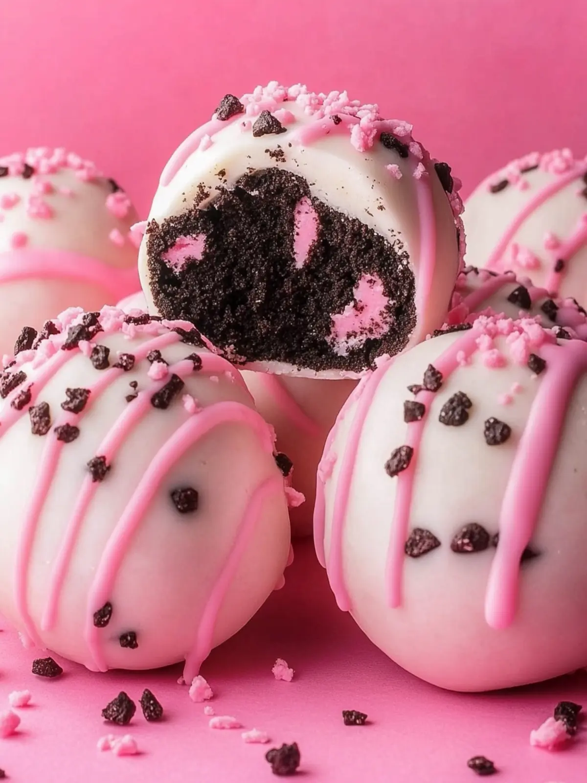 Oreo Truffle Balls with Pink Candy Coating: Effortless Delight 2 Oreo Truffle Balls with Pink Candy Coating