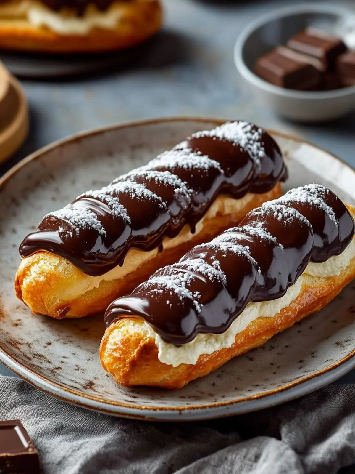 Classic Chocolate Eclairs: Perfectly Puffed & Irresistibly Rich 2 Classic Chocolate Eclairs: Perfectly Puffed & Never Flat!