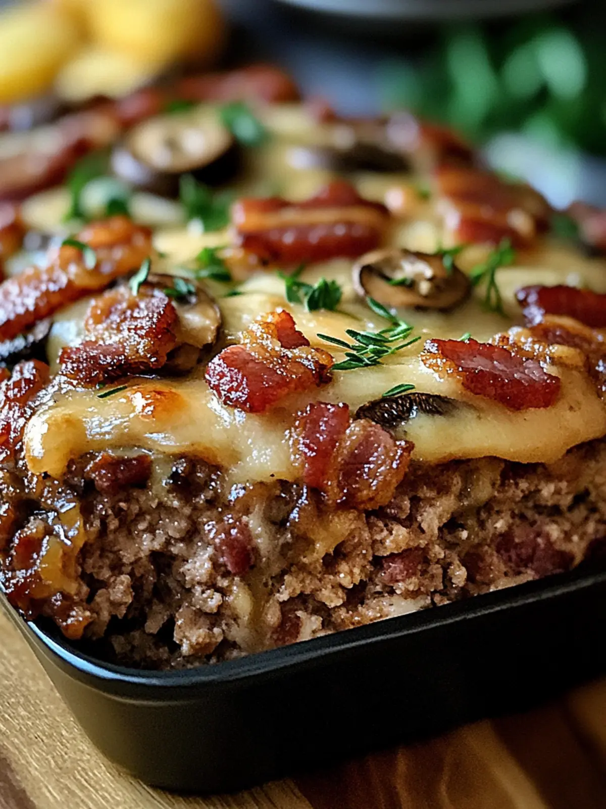 Savory Turkey Bacon Mushroom Swiss Meatloaf for Comfort Food Lovers 5 Turkey Bacon Mushroom Swiss Meatloaf
