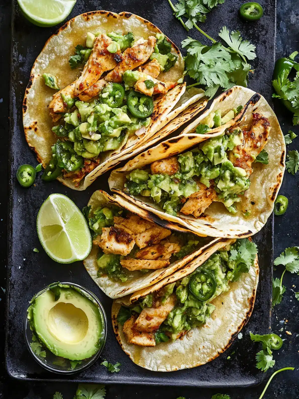 Crispy Poblano Chicken Tacos with Dreamy Avocado-Jalapeño Salsa 4 Crispy Poblano Chicken Tacos with Avocado-Jalapeño Salsa