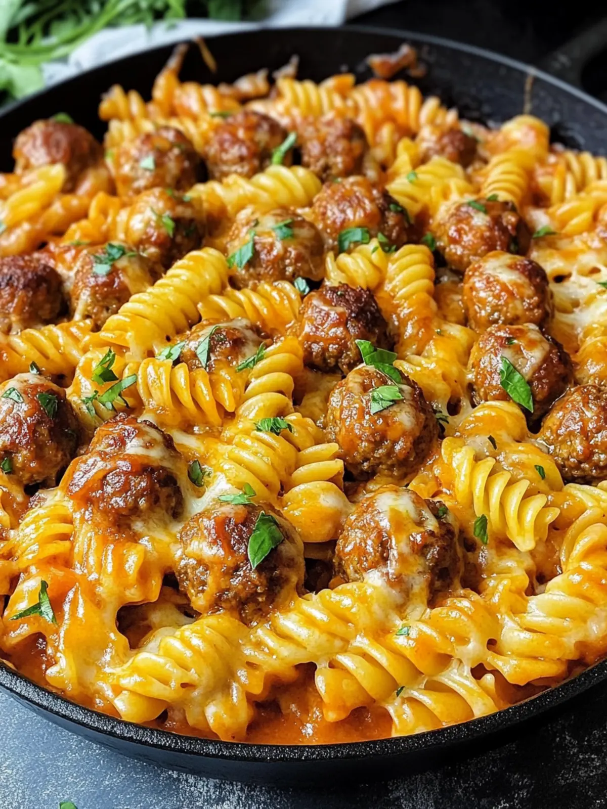 BBQ Ranch Meatball & Cheddar Pasta Skillet in 40 Minutes 4 BBQ Ranch Meatball & Cheddar Pasta Skillet