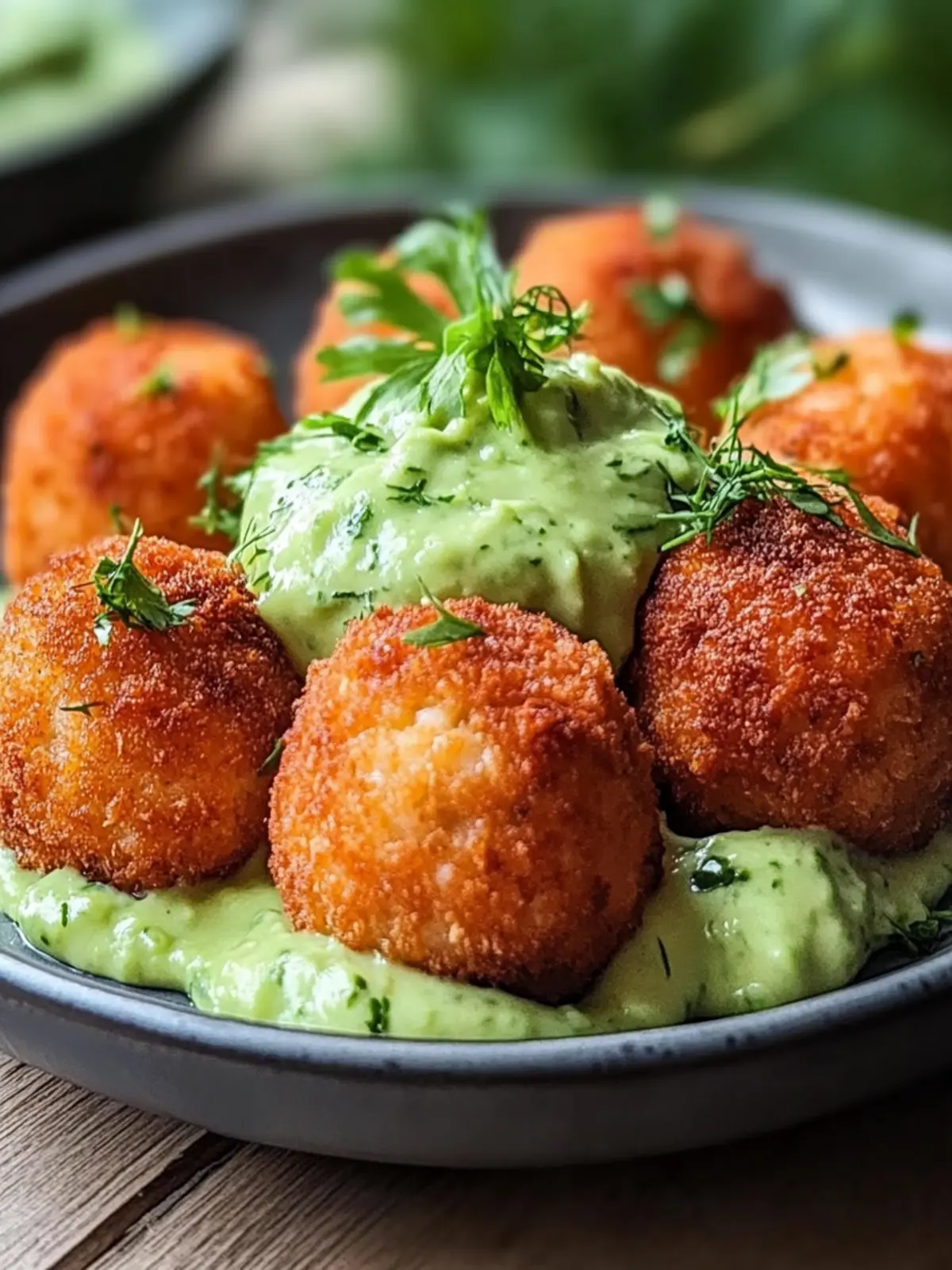 Salmon Balls with Creamy Avocado Sauce for Quick Healthy Snacking 2 Salmon Balls with Creamy Avocado Sauce